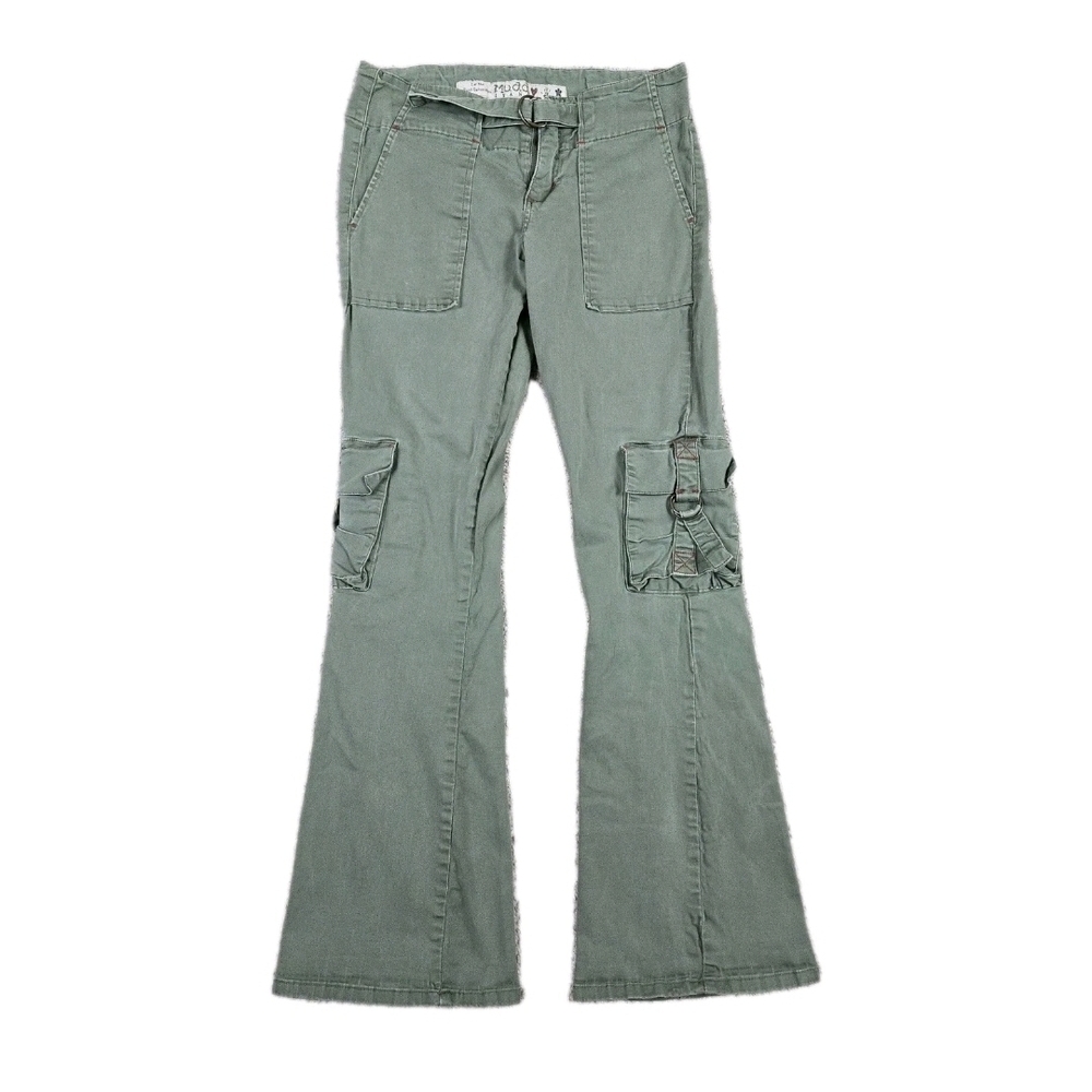 Vintage Y2k Mudd Low Rise Flare Cargo Khaki Pants Womens 7 Grunge Goth Raver